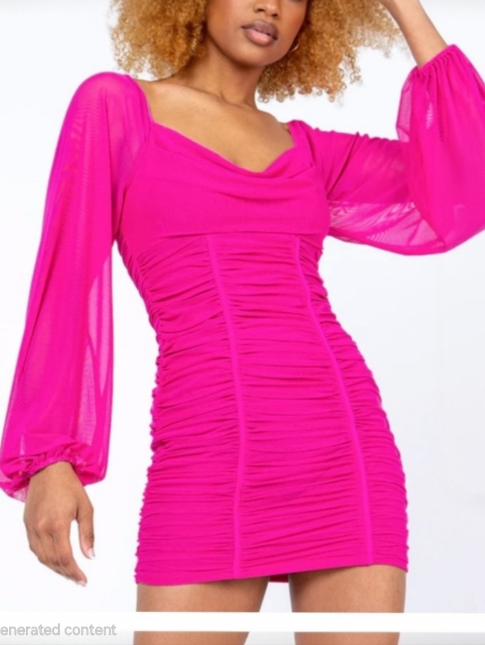 Princess Polly sheer long sleeve ruched mini dress in hot pink Womens Size 6